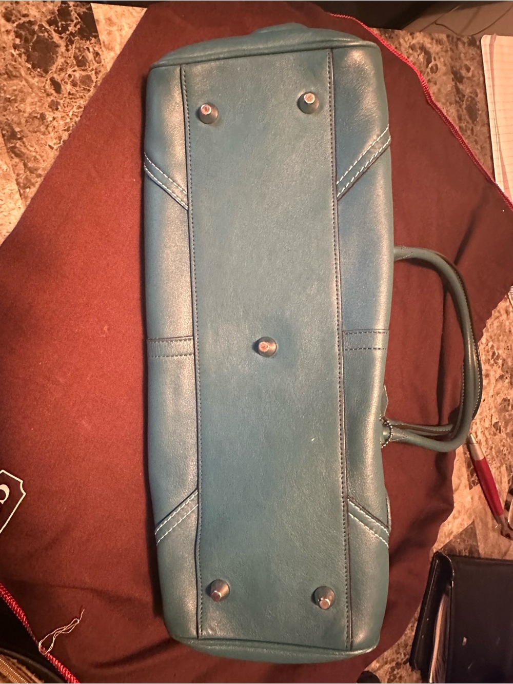 Coach Teal Leather Shoulder Bag with Silver Hardware - Picture 5 of 6